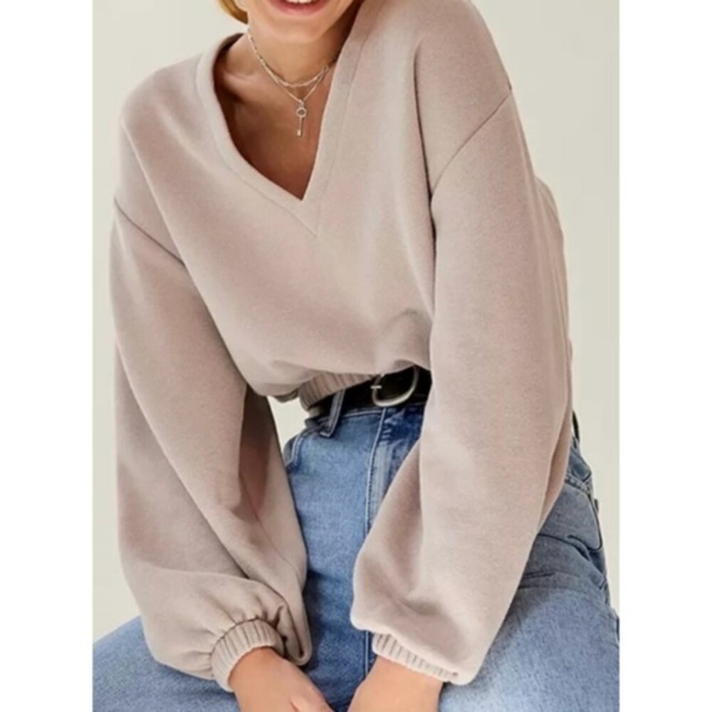 Out From Under Urban Outfitters Vivian V-Neck Cropped Sweatshirt